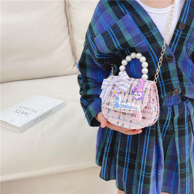 New style children's bag cute bow shoulder bag fashion pearl handbag cartoon chain crossbody bag wholesale