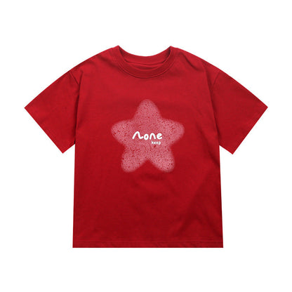 Elmo Beibei Children's 2024 Summer Alphabet Star Cotton T-shirts for Boys and Girls Baby Cute Splicing Tops