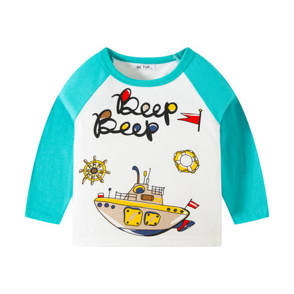 Korean children's clothing children's new autumn cartoon car pattern T-shirt boy's pure cotton sweater pullover bottoming shirt