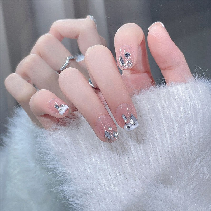 Xiaohongshu handmade wearable nail pieces wholesale long broken diamond butterfly nail stickers finished nail stickers jelly glue