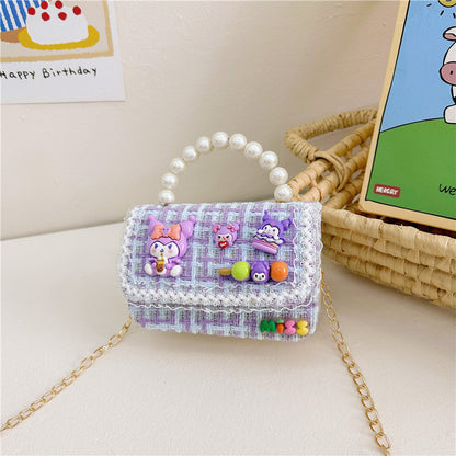 Western-style children's shoulder bag female fashion cartoon pearl handbag simple little princess chain crossbody bag wholesale 