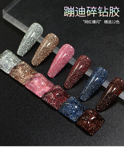 Crushed diamond gel nail polish net celebrity super flash colorful flash diamond gel extension gel nail salon special Yanling gel nail art