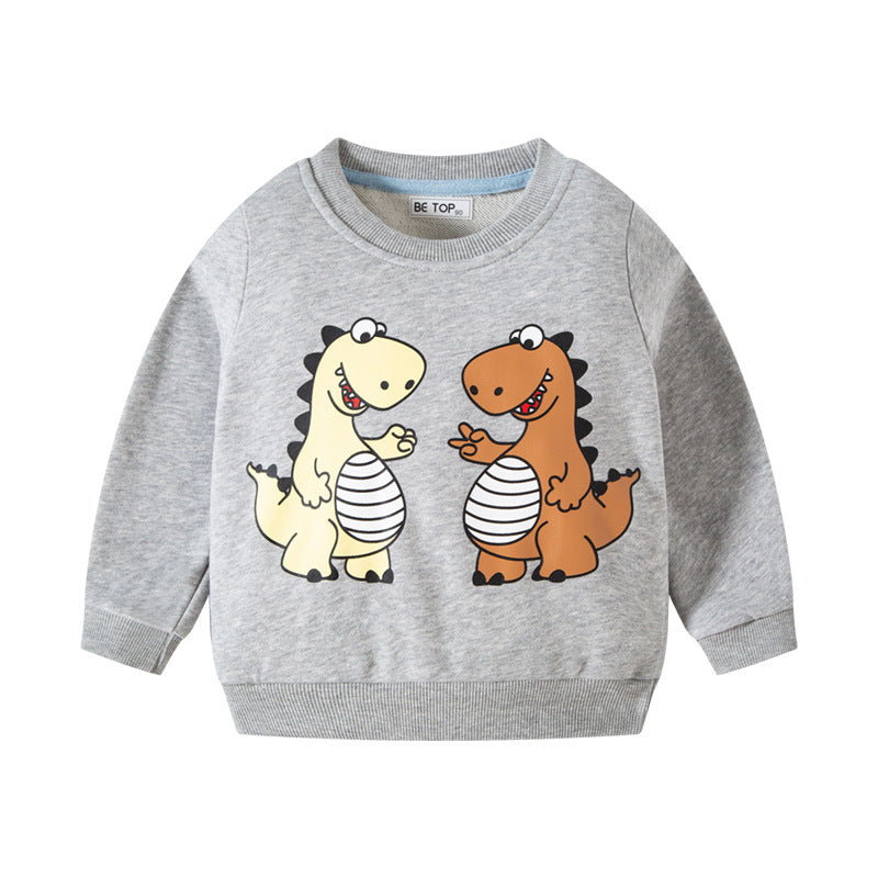 2024 children's clothing autumn children's new wholesale dinosaur cartoon sweatshirt boys and girls pure cotton tops one piece consignment