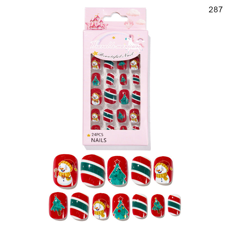 Christmas children's nail tips short wearable nail tips finished cute nail art children's nail art fake nail tips