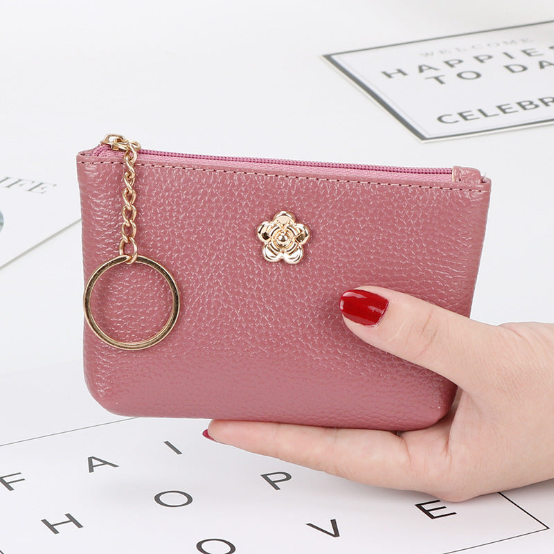 Genuine leather texture short coin purse ultra-thin women's card holder Korean style mini small wallet soft leather key bag zipper bag 