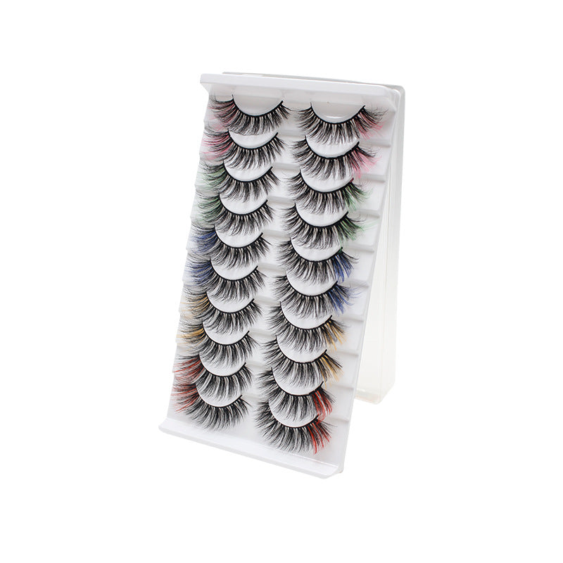 10 pairs of 3D colored false eyelashes set, three-dimensional curling, versatile and thick, suitable for beginners