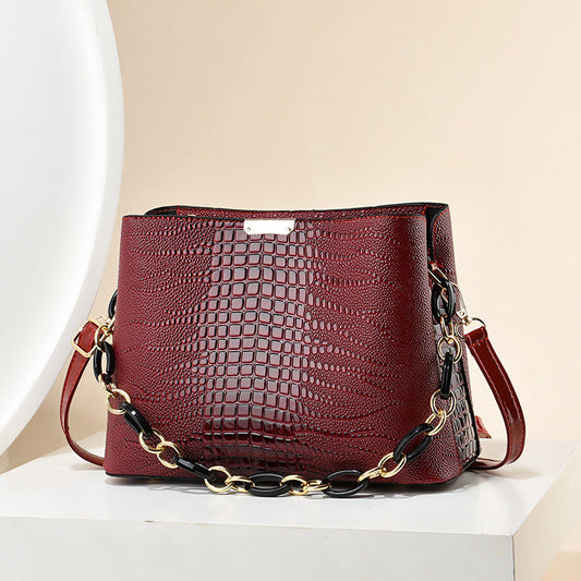 2024 autumn and winter women's bags new Korean style trendy embossed high-quality texture chain shoulder crossbody bucket bag 