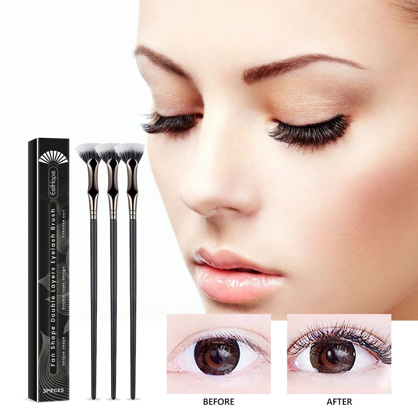 Eelhope fan-shaped double-layer eyelash brush, each eyelash is distinct, fan-shaped eyelash brush, angled eyeliner brush, lower eyelash brush 