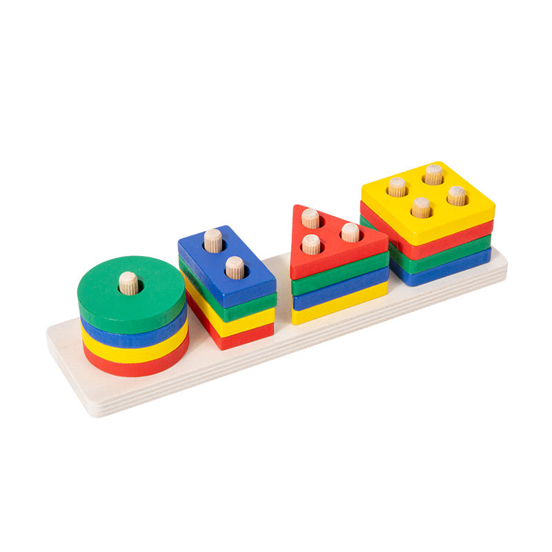 Wooden geometric shape set of columns wooden five sets of columns young children Montessori early education cognitive building blocks matching wisdom puzzle