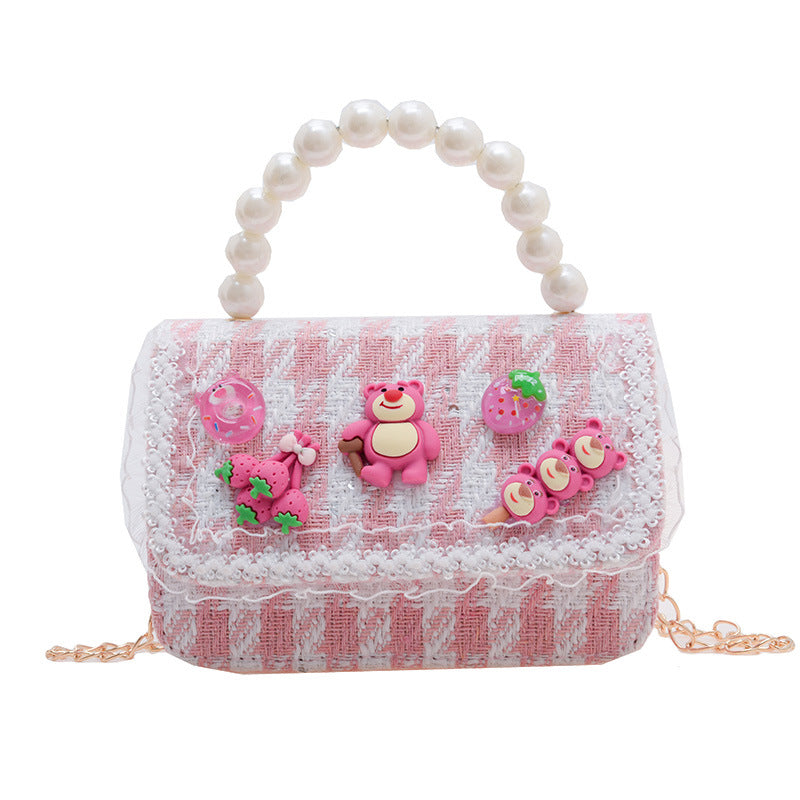 Children's messenger bag fashionable girl princess small fragrance style pearl hand-held change small shoulder bag cute girl shoulder bag 