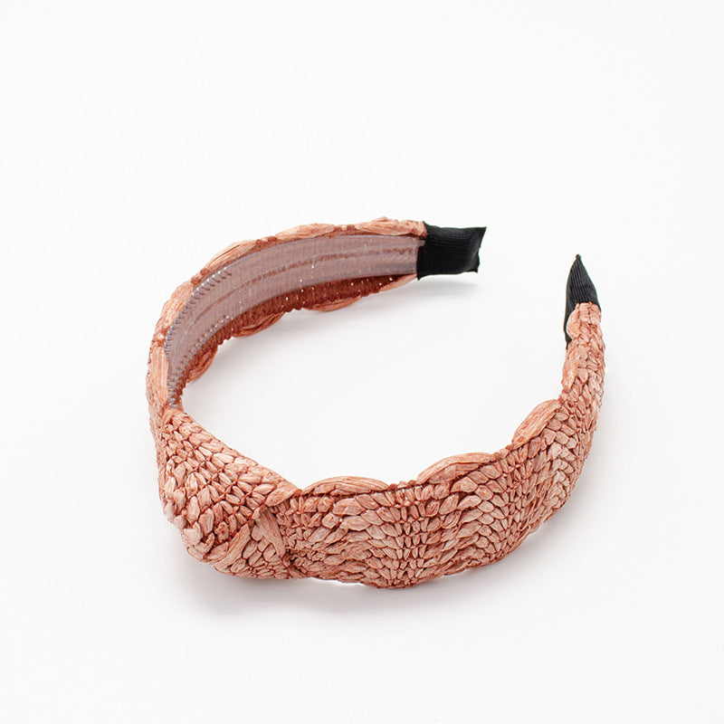 2022 European and American summer rose red straw braided headband female holiday style Calafate straw braided hairband wholesale