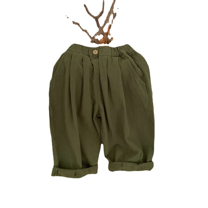 Children's trousers 2024 Bangcheng spring new products boys and girls military green casual pants baby washed cotton pants C0203