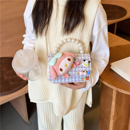 Fashion pearl handbags for women versatile chain messenger bags simple small Chanel style shoulder bags children's small square bags wholesale