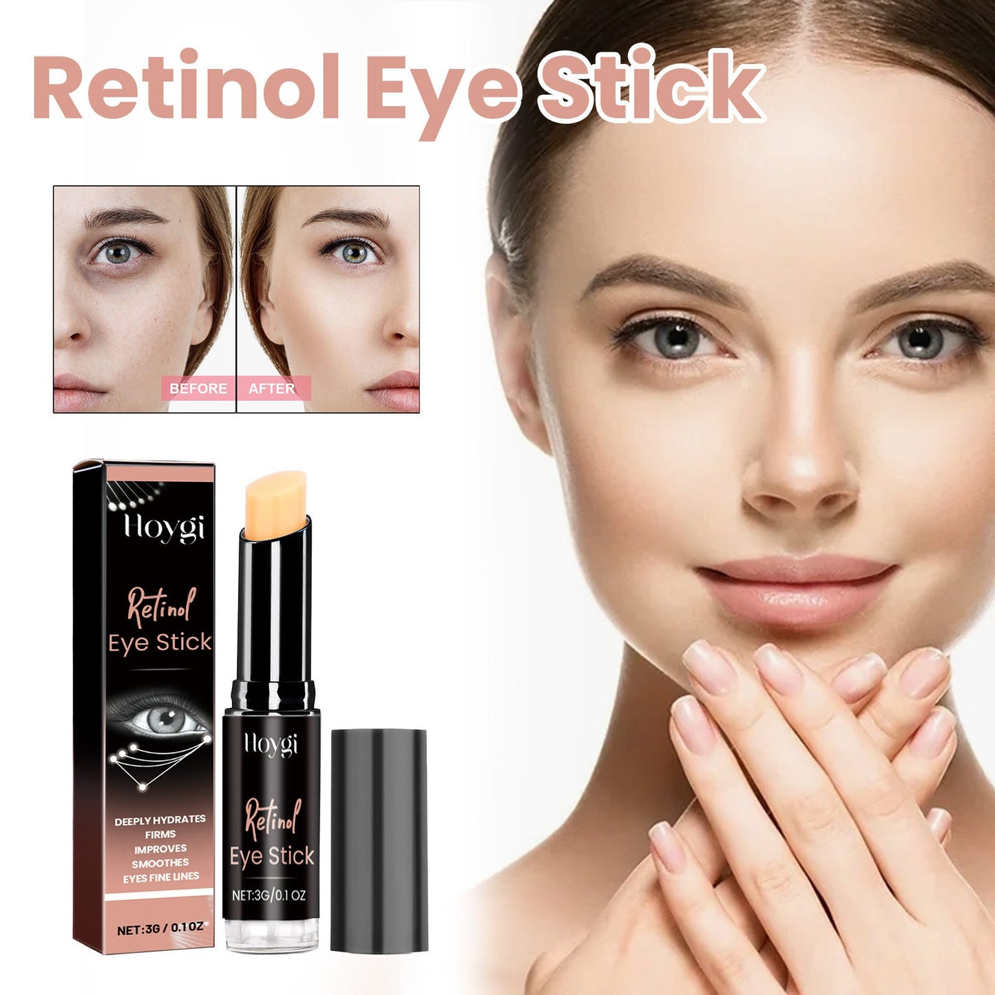 HOYGI retinol eye cream stick brightens and tightens the skin around the eyes, moisturizes the skin, fades eye lines and dark circles, and reverses aging eye cream 