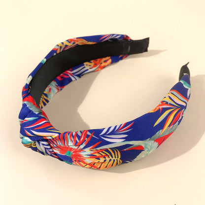 Amazon new style headband for women European and American retro ethnic style knotted head buckle imitation silk printed headband hair cave women