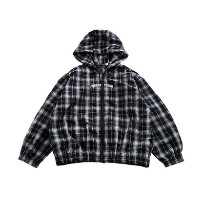 Mikoshi children's clothing children's autumn clothing boys' plaid jacket spring and autumn 2024 new boys' hooded casual tops