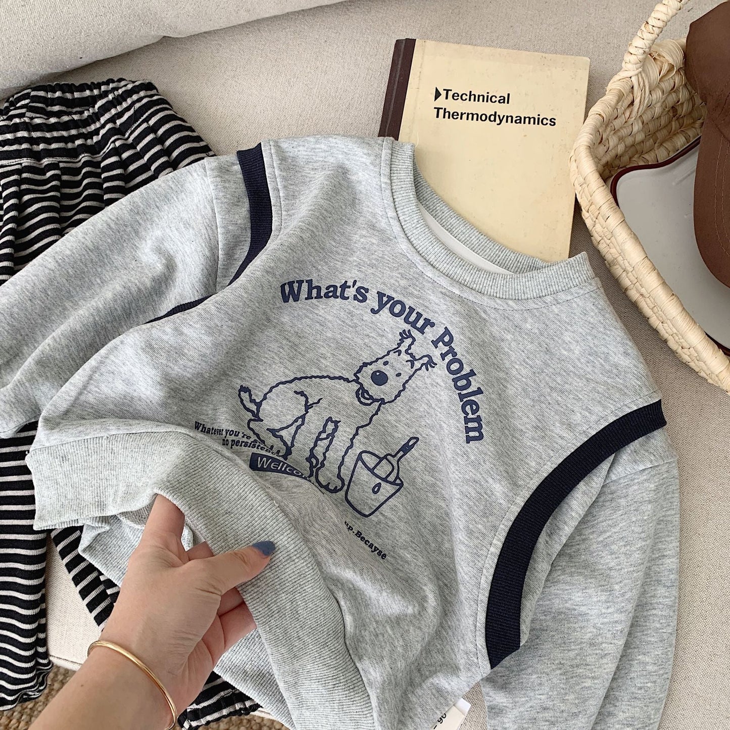 Children's sweatshirt 2024 Bangcheng Spring Boys Korean Printed Puppy Fake Two-piece Casual Top F0347