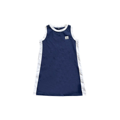 Korean children's clothing 2024 summer girls sleeveless vest dress small and medium children's long color matching sports style skirt