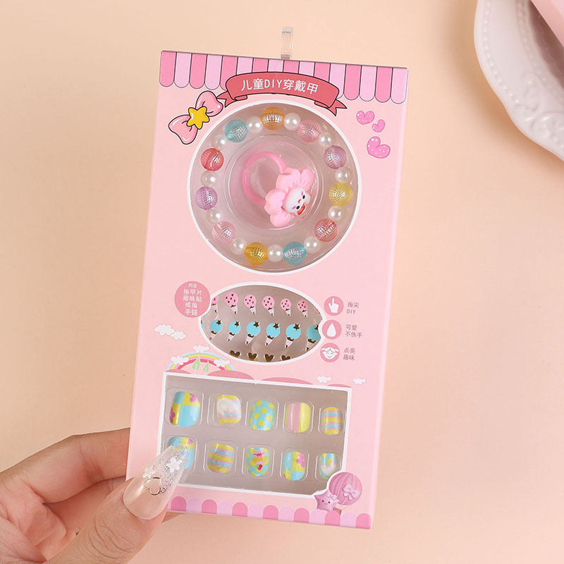 Children's nail stickers girls self-adhesive jelly glue nail stickers finished nail pieces cartoon stickers false nails wear nails