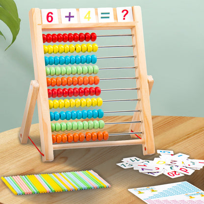 Wooden multifunctional ten-speed calculation stand abacus stand primary school children's mathematical calculation early education enlightenment educational teaching aids