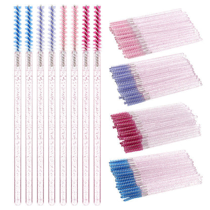 Wholesale disposable grafting eyelash brush crystal glitter rod eyebrow brush straight bright rod eyelash comb 50/pack opp bag