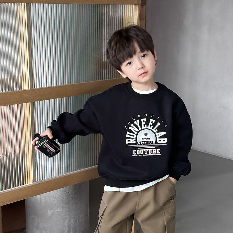 Amo Beibei children's 2023 winter warm tops for boys and girls thickened composite Austrian velvet BOBO cartoon sweatshirt