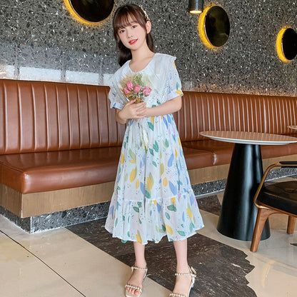 Children's summer dress new chiffon floral long skirt net celebrity beach skirt seaside holiday style Thailand lazy style