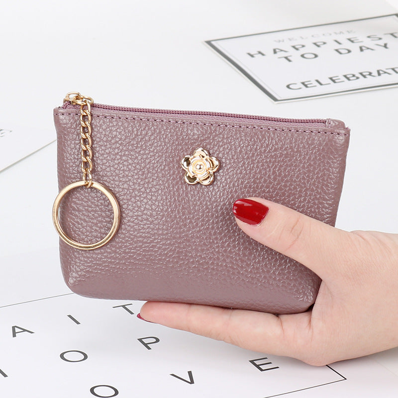 Genuine leather texture short coin purse ultra-thin women's card holder Korean style mini small wallet soft leather key bag zipper bag 