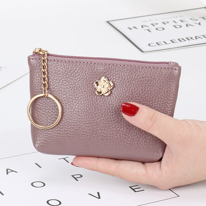 Genuine leather texture short coin purse ultra-thin women's card holder Korean style mini small wallet soft leather key bag zipper bag 