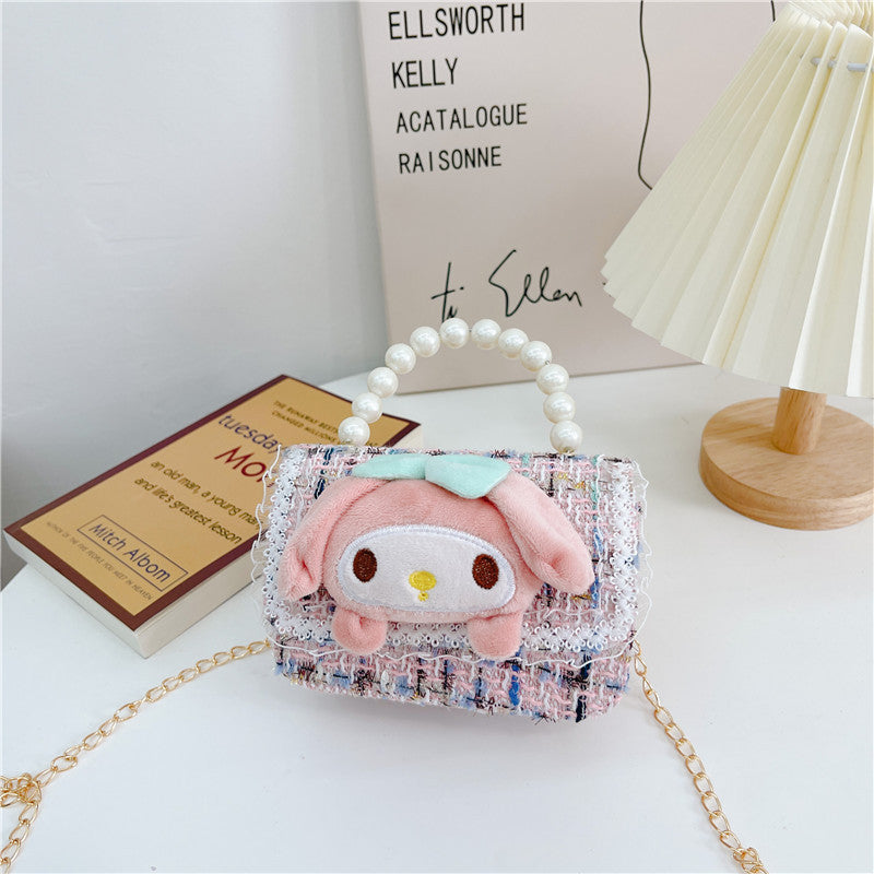 Cute children's small square bag fashionable pearl handbag trendy versatile chain crossbody bag girl's coin shoulder bag