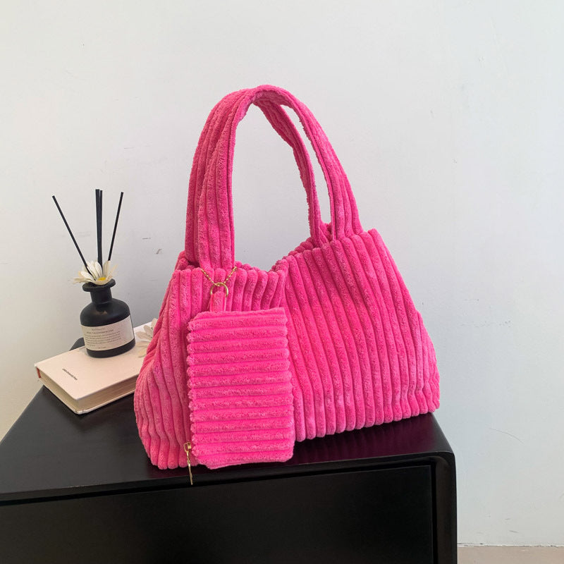 2024 new temperament fashion design solid color crossbody stylish fresh simple texture corduroy large capacity handbag 