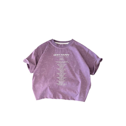 Children's clothing short-sleeved 2024 summer new boys' letter sequin children's T-shirt purple fashion Korean version short-sleeved T-shirt