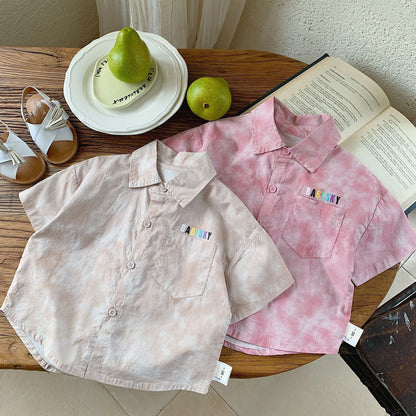 Children's shirt Bangcheng 2024 new children's clothing letter printed cardigan boy summer tie-dye shirt trend G0095