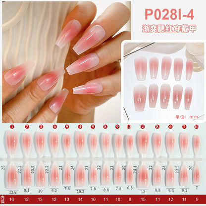 Nail polish spray semi-finished nail piece blush gradient nail polish spray painting hand-wearing long T-shirt fake nail piece