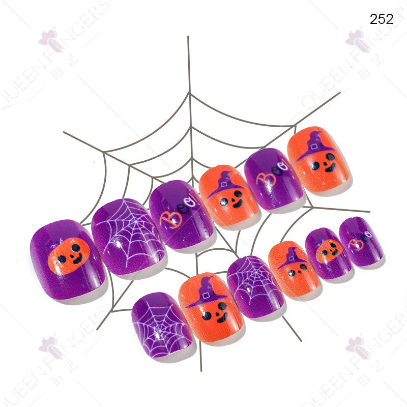 Children's wearable nail tips Halloween 24 pieces of wearable nail tips children's false nail patches manicure finished nail tips