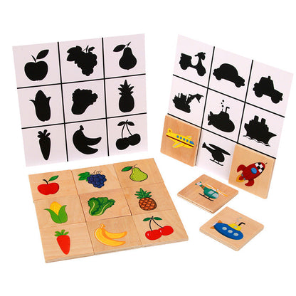 Montessori teaching aids shadow matching game wooden brain training kindergarten children's educational toys shape puzzle