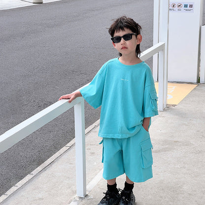 Mikoshi children's clothing boys short-sleeved suit 2024 summer new Korean version children's casual loose two-piece suit wholesale