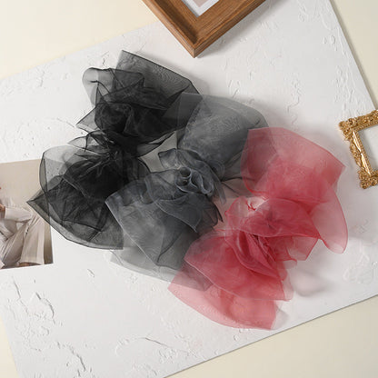 New mesh pure color oversized bow hairpin hair accessories temperament large spring clip Korean version of high-end hairpin