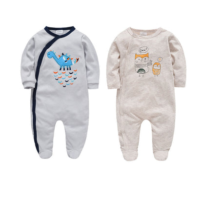 Amazon cotton 2-piece baby jumpsuit long-sleeved foot-wrapped infant Korean version jumpsuit crawling clothes cross-border