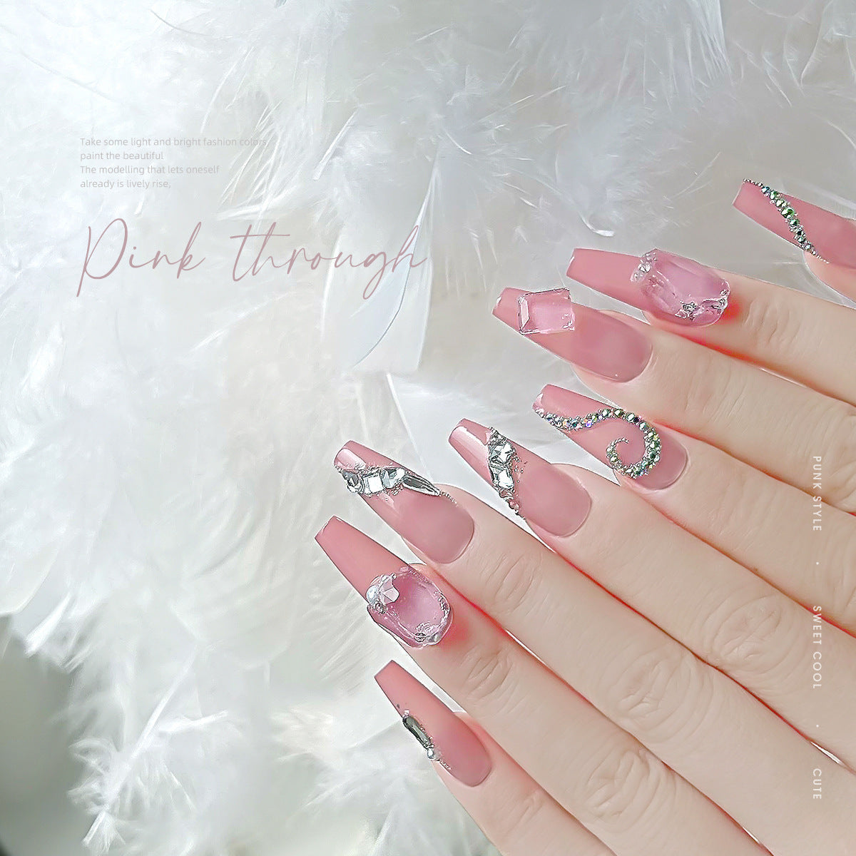 Nail jewelry diamond wholesale transparent glacier pink pointed bottom diamond flashing octagonal rock sugar love axe nail accessories