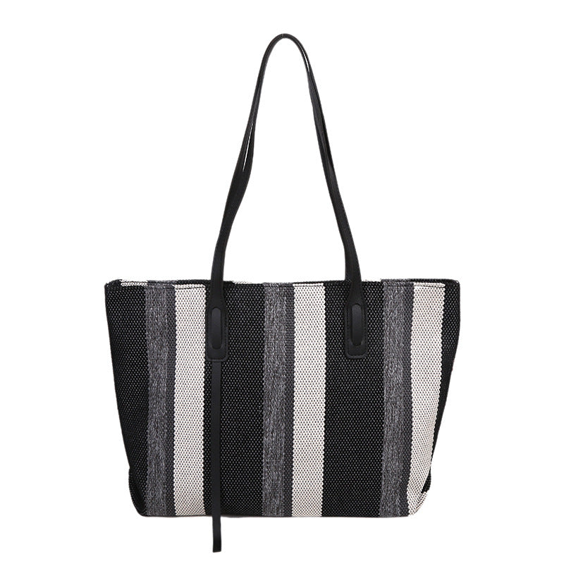 Large capacity striped women's big bag autumn 2024 new trend fashion shoulder bag casual bag hand-held tote bag large bag 