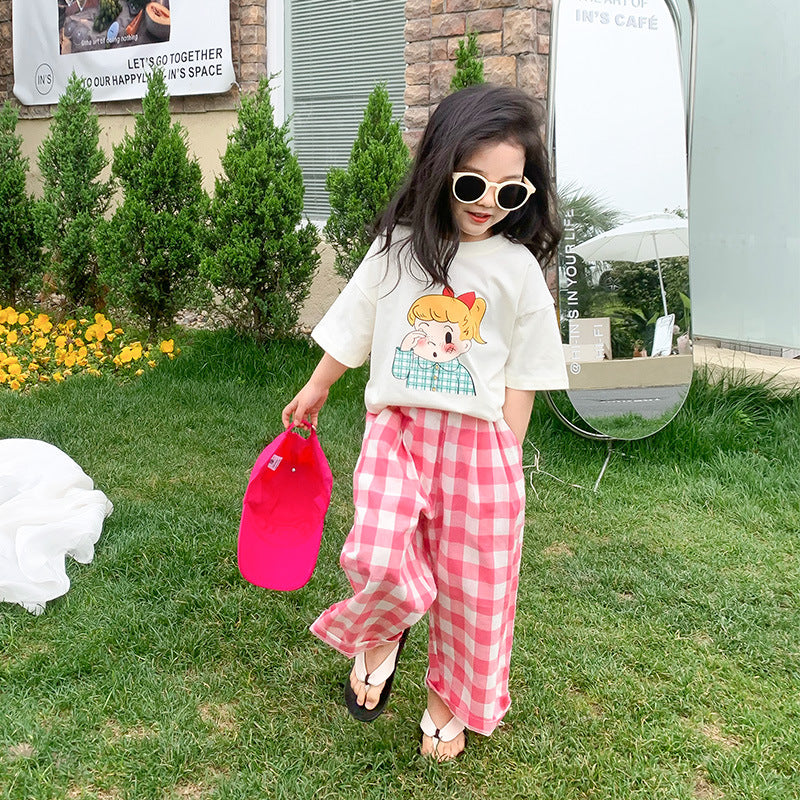 Korean children's clothing 2024 summer new style girls baby trendy cartoon doll print T-shirt children's short-sleeved top