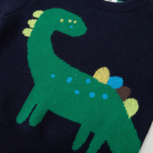 be top children's clothing children's autumn and winter Korean version new baby warm dinosaur sweater boy round neck knitted top