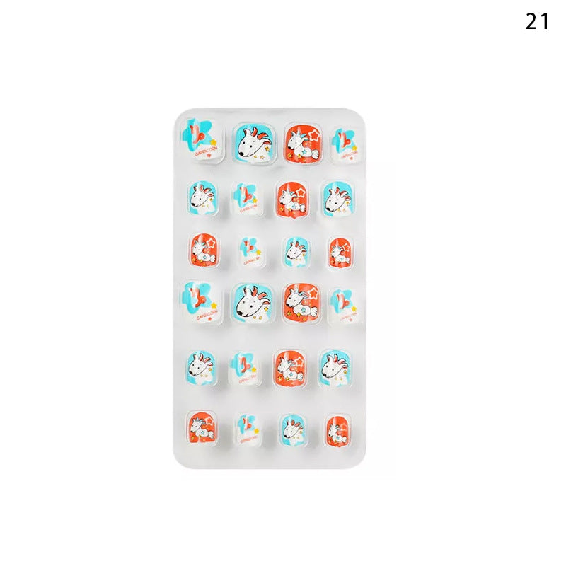 Zhifei nail art children's finished nail pieces 24 pieces bag cartoon lines wearable finished nail art children's patches