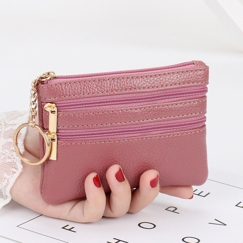 Wholesale coin purse women's short genuine leather texture small wallet multifunctional driver's license card holder soft leather key bag zipper bag 