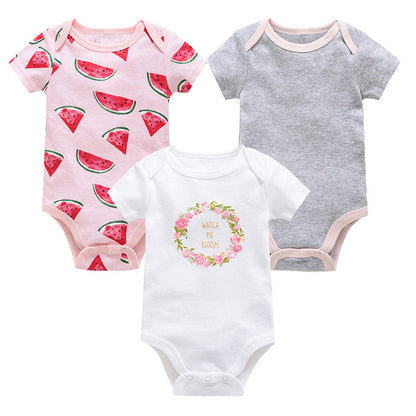 Factory baby clothes 3-piece set thin cotton newborn baby clothes summer short-sleeved belly protection baby jumpsuit