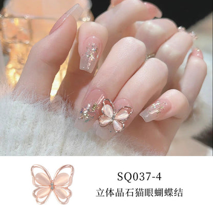 New nail art diamond jewelry flashing bow hollow three-dimensional cat's eye butterfly nail diamond decoration nail art jewelry