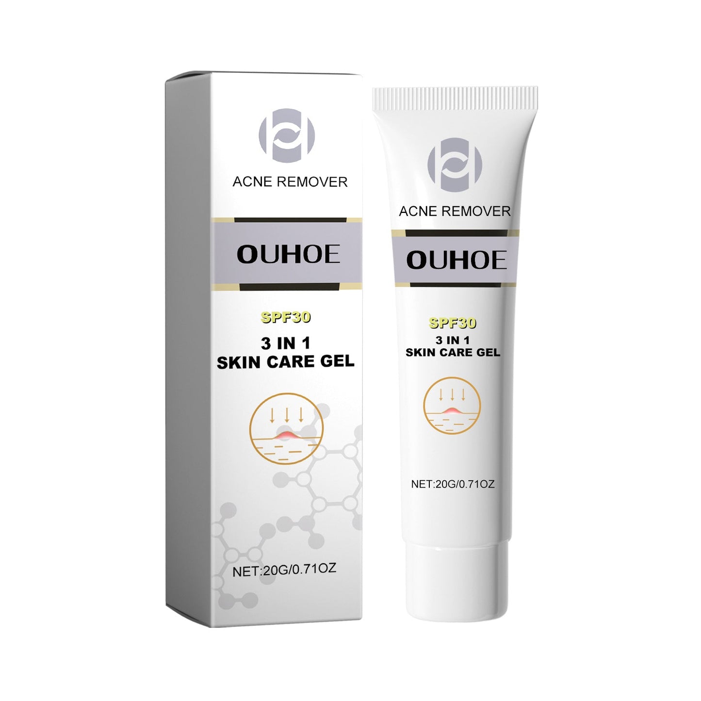 Ouhoe Facial Acne Removal Gel សម្អាតយ៉ាងជ្រៅ និងកាត់បន្ថយស្នាមអុចខ្មៅ និងស្លាកស្នាម ជែលជួសជុលស្បែកដែលមានសំណើម 