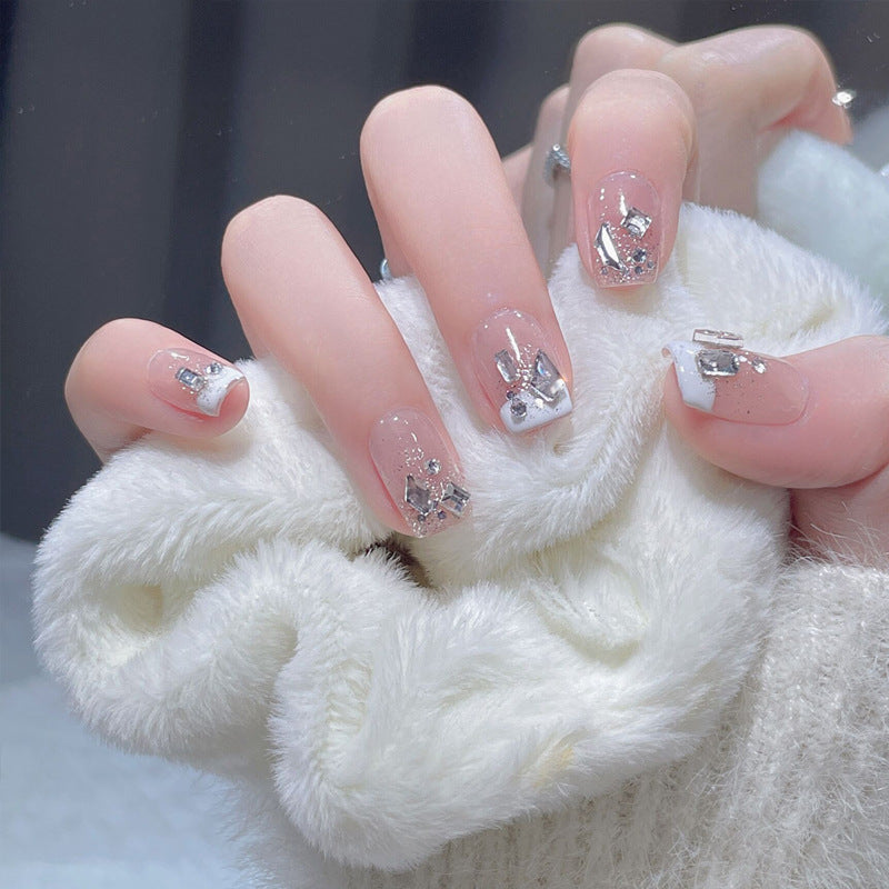 Hand-made nail art wholesale short ice-transparent star diamond chain nail stickers nail stickers finished white glitter nail stickers