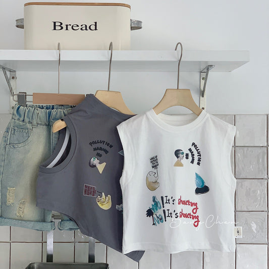 Children's vest Bangcheng 2024 summer new Korean casual letter sleeveless T-shirt children's clothing baby top G0232